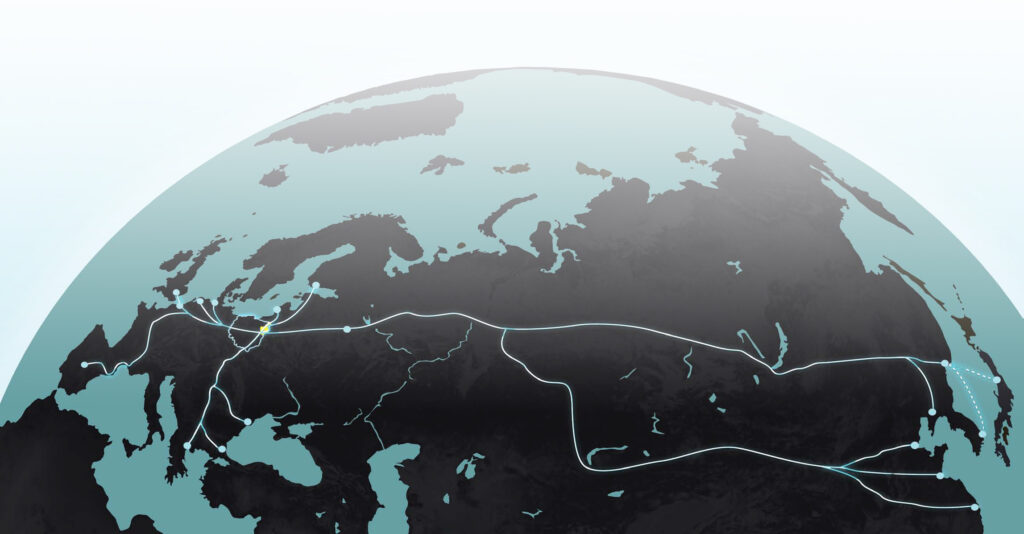 mapa globu z zaznaczoną Polską i szlakami komunikacyjnymi
